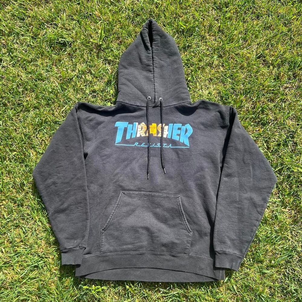 Thrasher magazine y2k skate surf kangaroo hoodie black mens size S Small